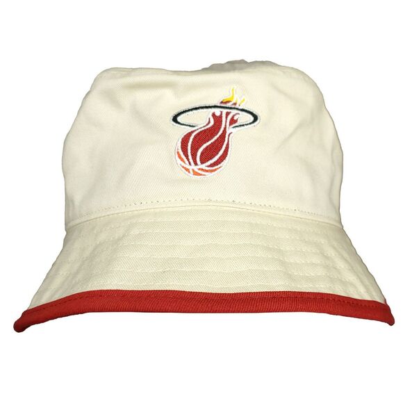 Miami Heat‎ Mitchell & Ness NBA Bucket Hat L Large 7 1/4 Cream Red Edge Cap New - Picture 1 of 6